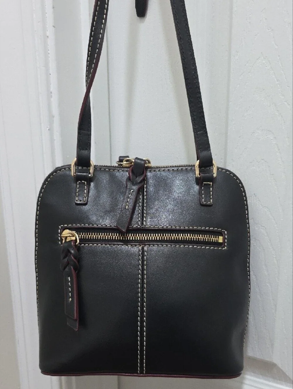 Dooney & Bourke Black with Dark Brown Trim Leather Crossbody Bag